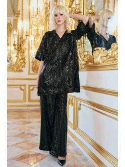 dash and dot - Black Sequin Embroidered Pant