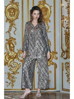 dash and dot - Black Pewter Sequin Embroidepant