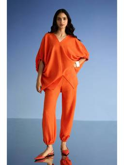 dash and dot - Orange Relaxed Fit Linen-Textupant