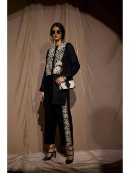 dash and dot - Black Gara Stitch Tuxedo Pant