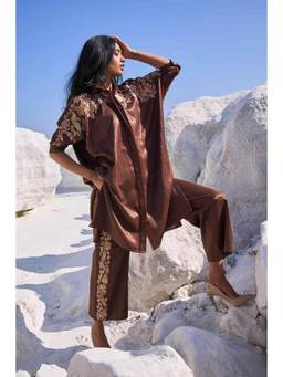 dash and dot - Brown Side Embroidered Pant