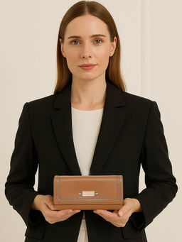 ESBEDA - Tan Color Classic Stitch Wallet For Women