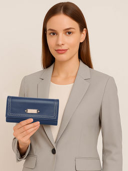 ESBEDA - Blue Color Classic Stitch Wallet For Women