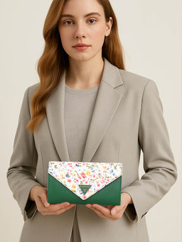 ESBEDA - Green Color Floral Envelope Wallet For Women