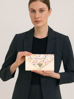 ESBEDA - Cream Color Floral Envelope Wallet For Women
