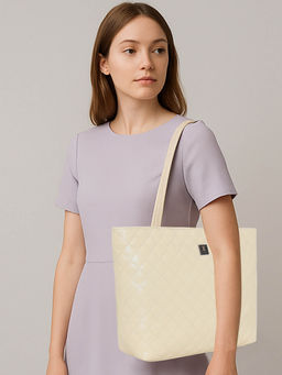 ESBEDA - Cream Color Quilted Luxe Tote Bag For Women