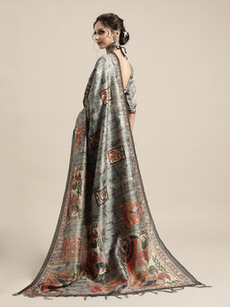 Sareemall - Grey Festive Wear Art Silk Printed Saree With Unstitched Blouse with Unstitched