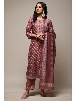 Biba - Wine Chanderi Unstitched Suit (Set of 3)