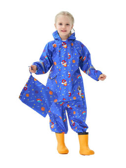 Little Surprise Box - All Over Raincoat For Kids - Blue Space Theme