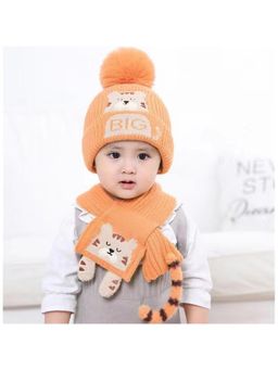 Little Surprise Box - Orange Tiger Woolen Winter Cap Muffler (Set of 2)