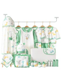 Little Surprise Box - 25 Pcs Newly Born Baby Girl-Boy Gift Hamper Dino Print- Green (0-6 Months)