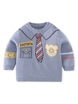 Little Surprise Box - Light Blue Little Man Tie Print Kids Sweater Round Neck