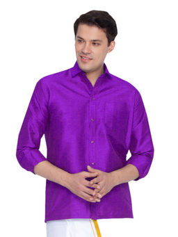 Vastramay - Mens Purple Silk Blend Ethnic Shirt