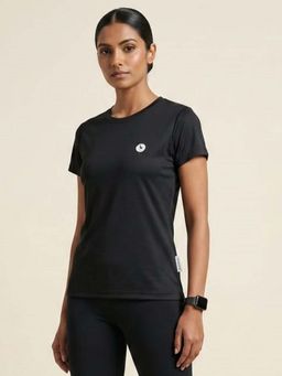 WINEBERRY - Black Women Solid Round Neck Half Sleeve T-shirt