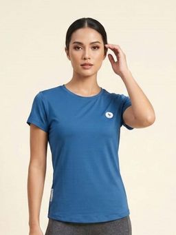 WINEBERRY - Blue Women Solid Round Neck Half Sleeve T-shirt