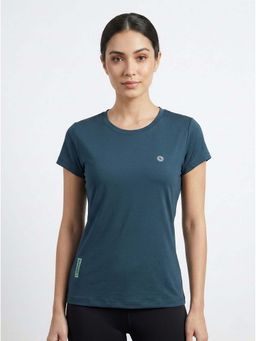WINEBERRY - Navy Blue Women Solid Round Neck Half Sleeve T-shirt