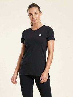 WINEBERRY - Black Women Solid Round Neck Half Sleeve T-shirt