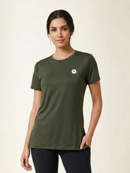 WINEBERRY - Olive Women Solid Round Neck Half Sleeve T-shirt