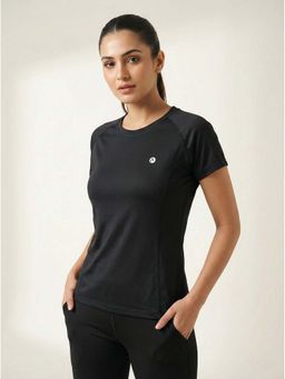 WINEBERRY - Black Women Solid Round Neck Half Sleeve T-shirt