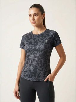 WINEBERRY - Grey Women Printed Round Neck Half Sleeve T-shirt