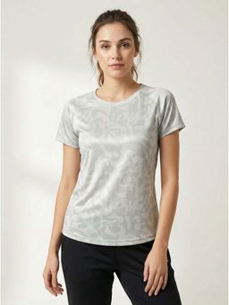 WINEBERRY - Silver Women Printed Round Neck Half Sleeve T-shirt