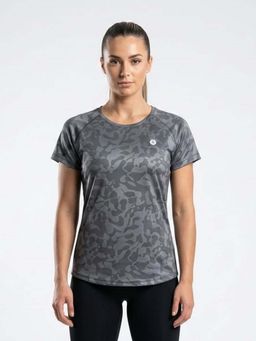 WINEBERRY - Charcoal Women Printed Round Neck Half Sleeve T-shirt