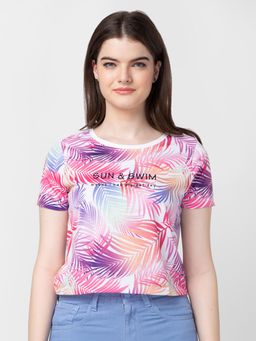 Spykar - Women White Multi-color Cotton Slim Fit Floral Top