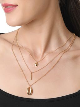Lilly & Sparkle - Gold Toned Three Layered Necklace With Bar, Shell And Sun Charm