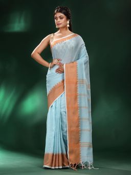 CHARUKRITI - Sea Green Cotton Soft Temple Border Saree with Unstitched Blouse