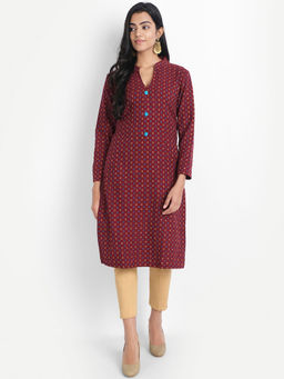 Alavya - Maroon Winter Woollen Woven Kurta