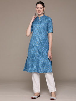 Readiprint - A Line Style Cotton Fabric Blue Color Kurta