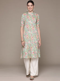 Readiprint - A Line Style Cotton Fabric Green Color Kurta