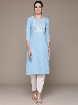 Readiprint - Straight Style Rayon Fabric Blue Color Kurta