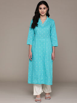 Readiprint - Straight Style Cotton Fabric Blue Color Kurta