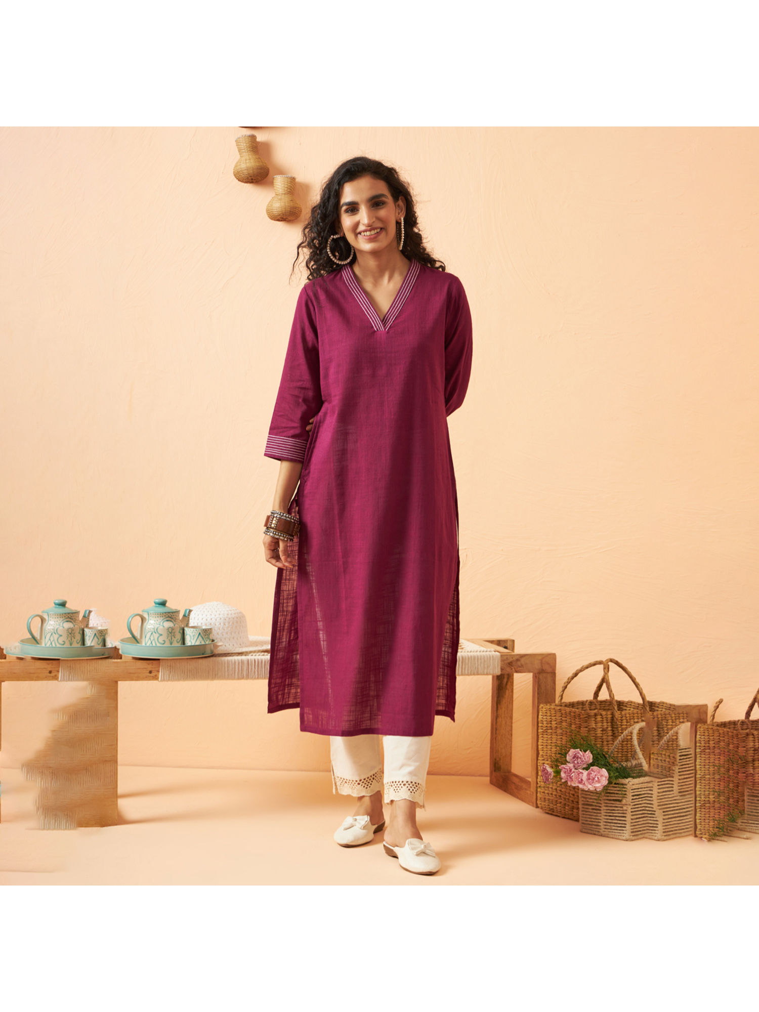 aravalii Deep Purple Solid Kurta-picture-3