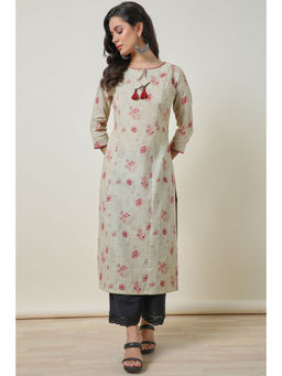 Soch - Beige Pure Linen Boat Neck Kurta