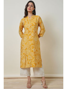 Soch - Yellow Viscose Blend Botanical Print Kurta