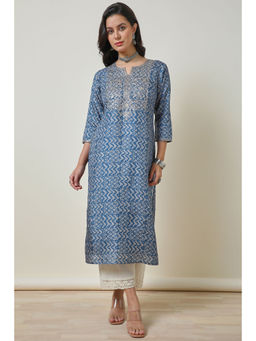 Soch - Blue Art Silk Abstract Print Kurta with Sequins