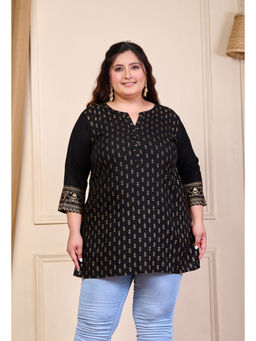 Desi Noor - Black Rayon Gold Printed Short Kurti