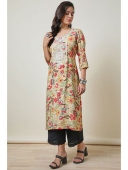 Soch - Light Yellow Viscose Muslin Straight Kurta