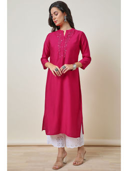 Soch - Pink Viscose Blend Yoke Design Kurta