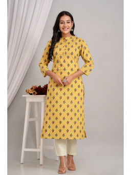 Kohsh - Cotton Motif Printed Straight Yellow Kurta