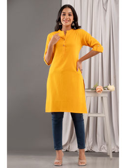 Kohsh - Cotton Flex Solid Straight Kurta - Yellow