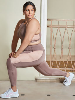 Nykd by Nykaa - Nykd All Day High rise Color Block Breathable Leggings - NYK029 - Deep Taupe+Mahogany