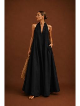LABEL MAE - Black Halter-Neck Flare Maxi Dress