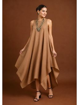 LABEL MAE - Tan Asymmetric Handkerchief Flare Midi Dress