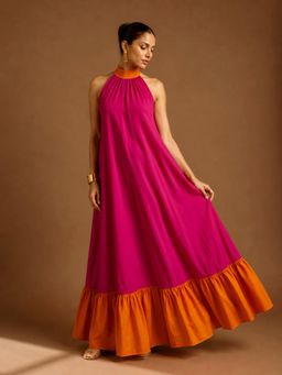 LABEL MAE - Pink Color-Blocked Halter Maxi Dress