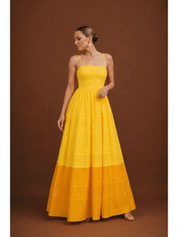 LABEL MAE - Sunflower Yellow Color-Blocked Pintuck Maxi Dress