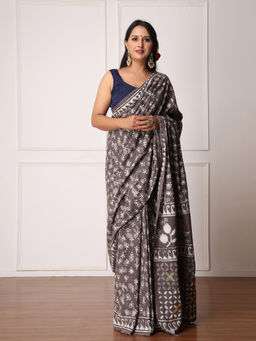 Mayurie - Rama Kashish Dabu Print Cotton Saree with Unstitched Blouse