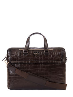 Eske - Textured Laptop Briefcase, Upto 15inch, Detachable Strap,British Tan Perfo